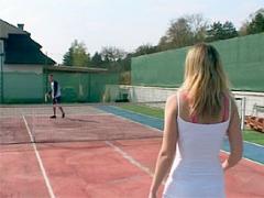 Blonde Teenie Girl Spunked After A Game Of Extensive Tennis