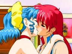 Two Cute Anime Lesbians Kissing And Touching Each Other