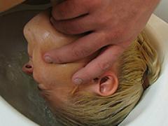 Hot Blonde Face Flushed In Toilet