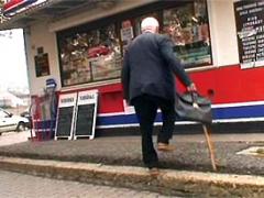 Cute Female Barber Shaving A Grandpa His Big Hairy Nuttsack