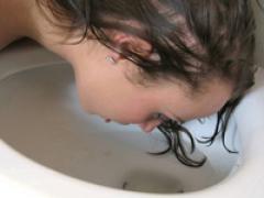 Cute Brunette Teen Gets Toilet Swirlie