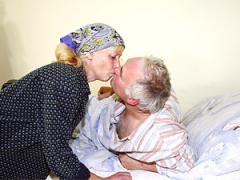 Old Senior Getting A Horny Handjob From The Nurse In His Bed...