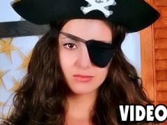 Brunette In Pirate Costume And Black Fencenet Stockings