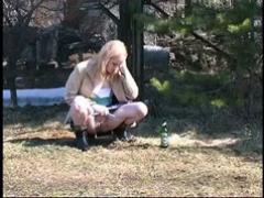 Spying On Blonde Peeing And Smoking Teen
