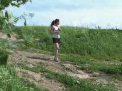 Gingerhead Girl Empties Her Bladder On A Country Road