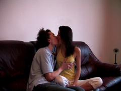 Pretty Slender Brunette, Giving Passionate Blowjob To Her Lecherous Boyfriend.