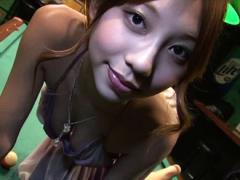 Maya Koizumi Asian Busty In Mauve Dress Sits On The Pool Table