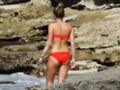 Celebrity Babe Miley Cyrus Looks Tempting In Red Bikini On B...