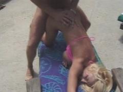 Big Breasted Blonde In Pink Bikinis Heavily Pounded On A Ben...