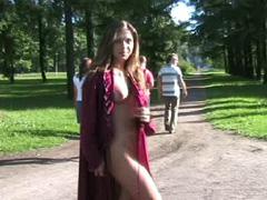 Seductive Exhibitionist Opens Her Coat In Park