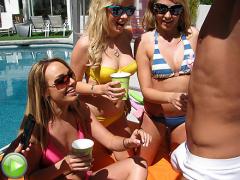 Crazy Girls Having Fun With A Male Stripper By The Pool